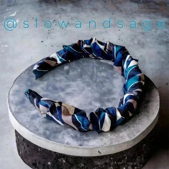 Artisan Handcrafted Geometric Multi-Color Scrunchy Headband Crown Hair Accessory - Picture 4 of 9